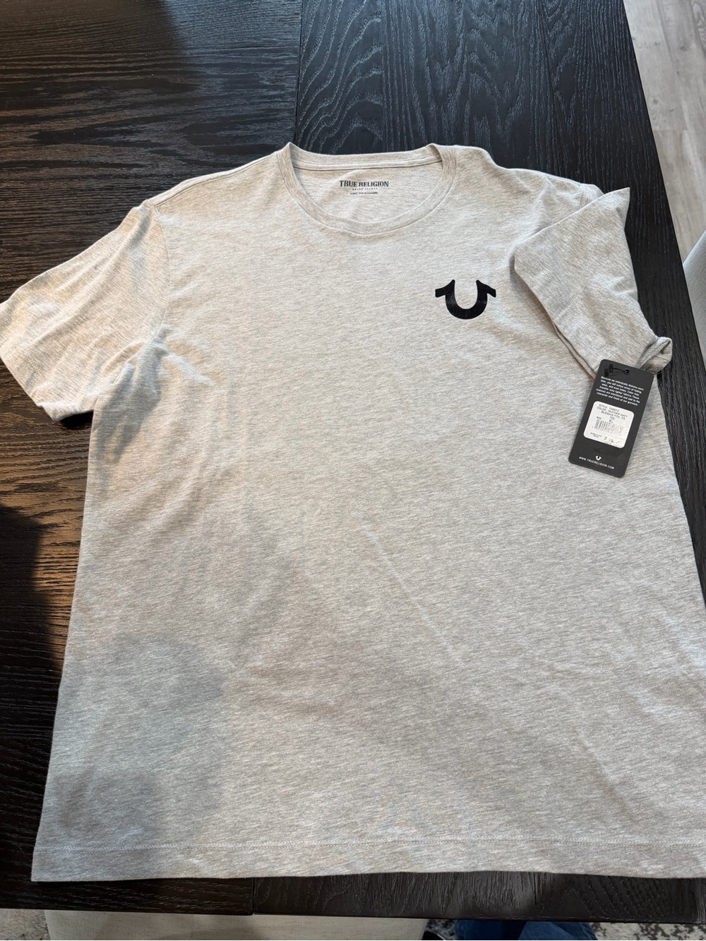 True Religion Gray Crew Neck T-Shirt with Black Horseshoe Logo